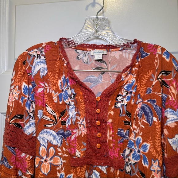 Sundance Orange Boho Floral Print V Neck Blouse size M - Picture 3 of 8